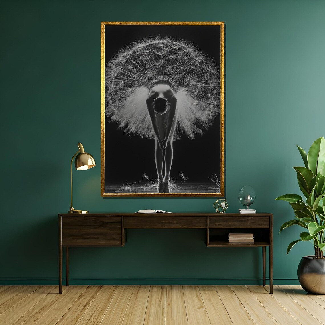 Bowing Ballerina With Dandelion Seed Halo Elegant Black Art Poster - Image 5