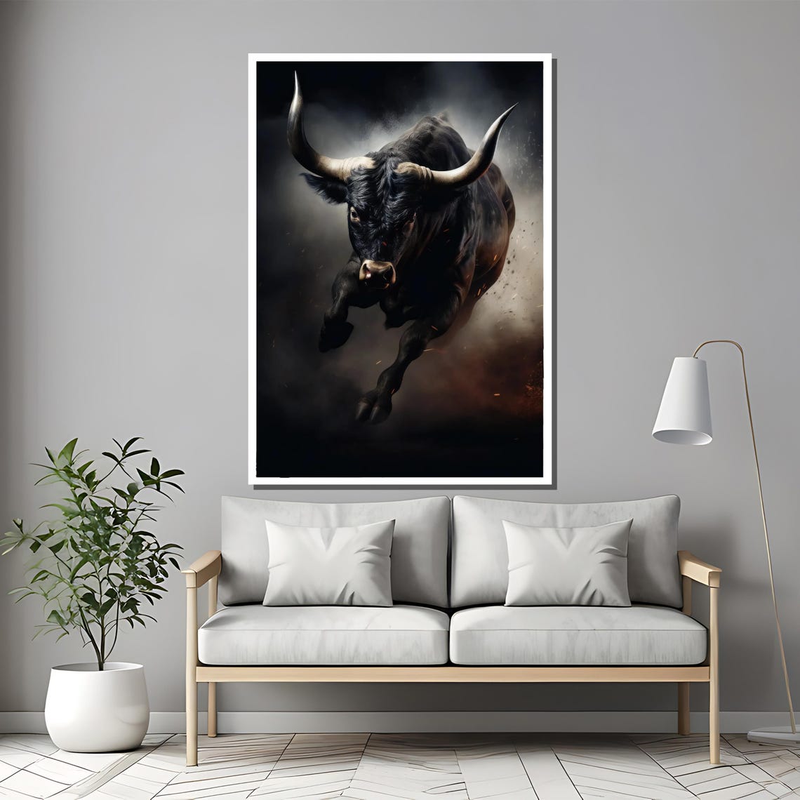 Dynamic Charging Bull Painting Bold Power And Strength Wall Art Gift Modern Animal Decor For Home And Office Spaces - Image 2