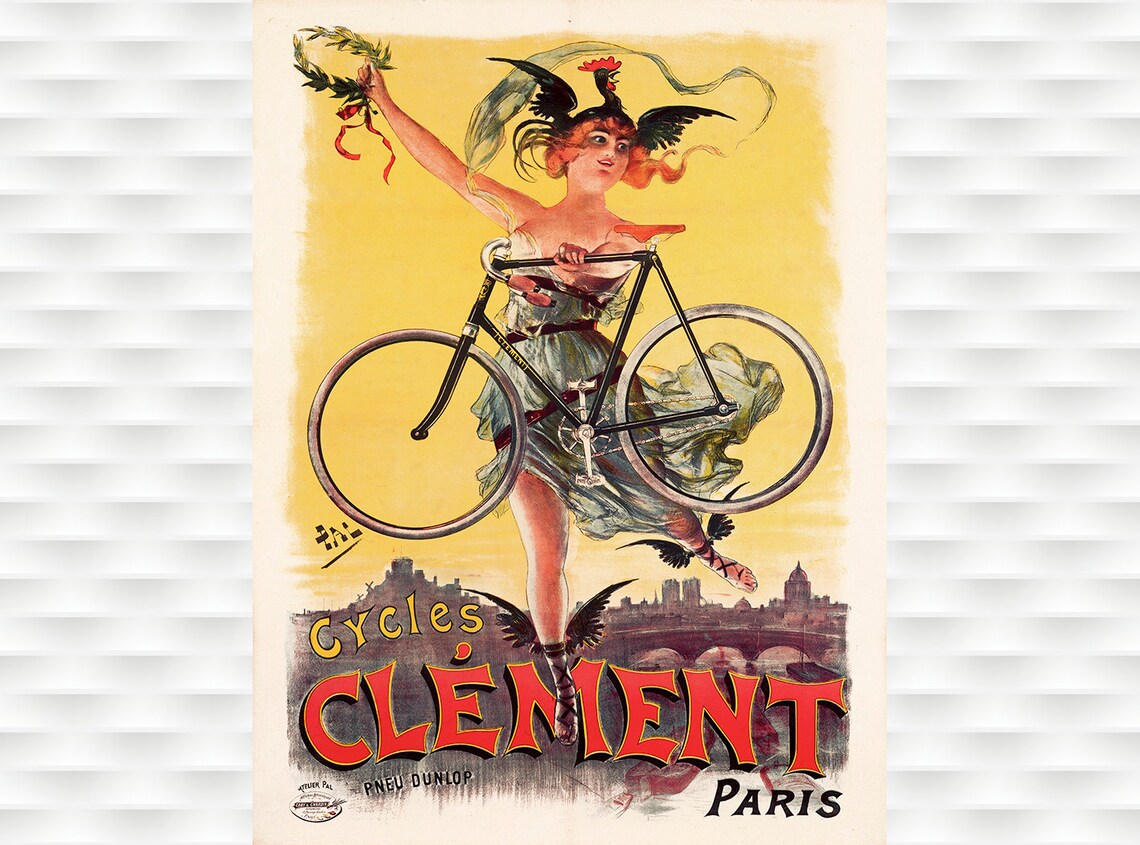 Cycles Clement Paris Woman Bicycle Dunlop French Vintage Poster
