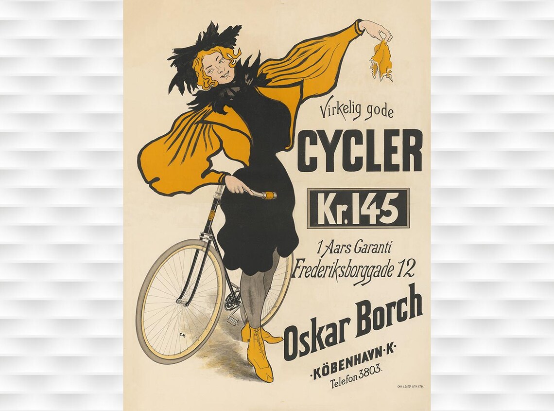 Oskar Borch Copenhagen Cycles Yellow Dress Bike Vintage Danish Poster