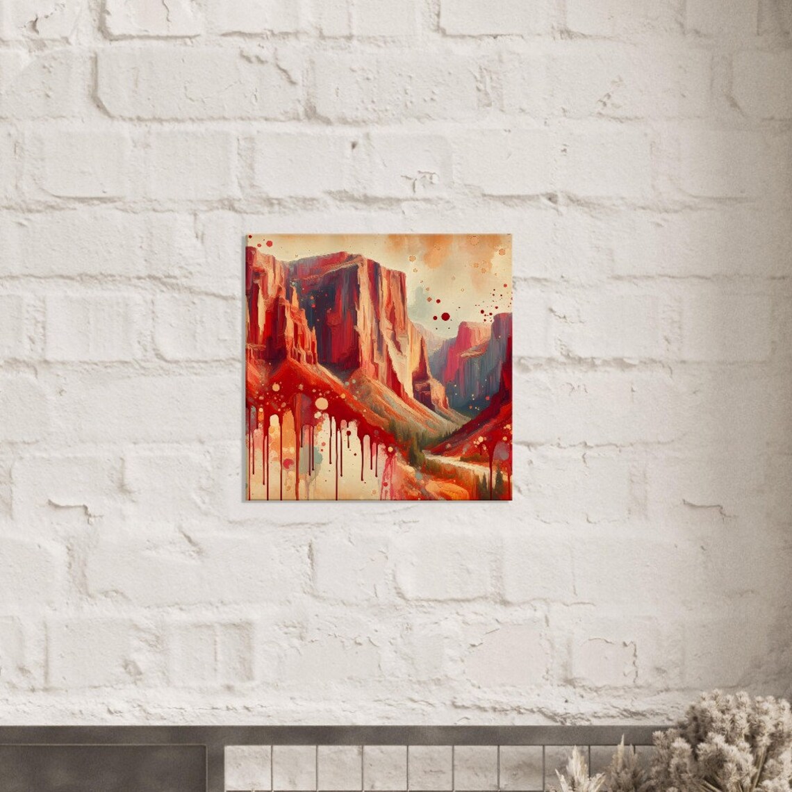 Crimson Cliffs, Impressionism Living Room Decor - Image 2