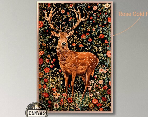 Elegant Stag Among Wildflowers Vintage Tapestry Style Animal Wall Poster