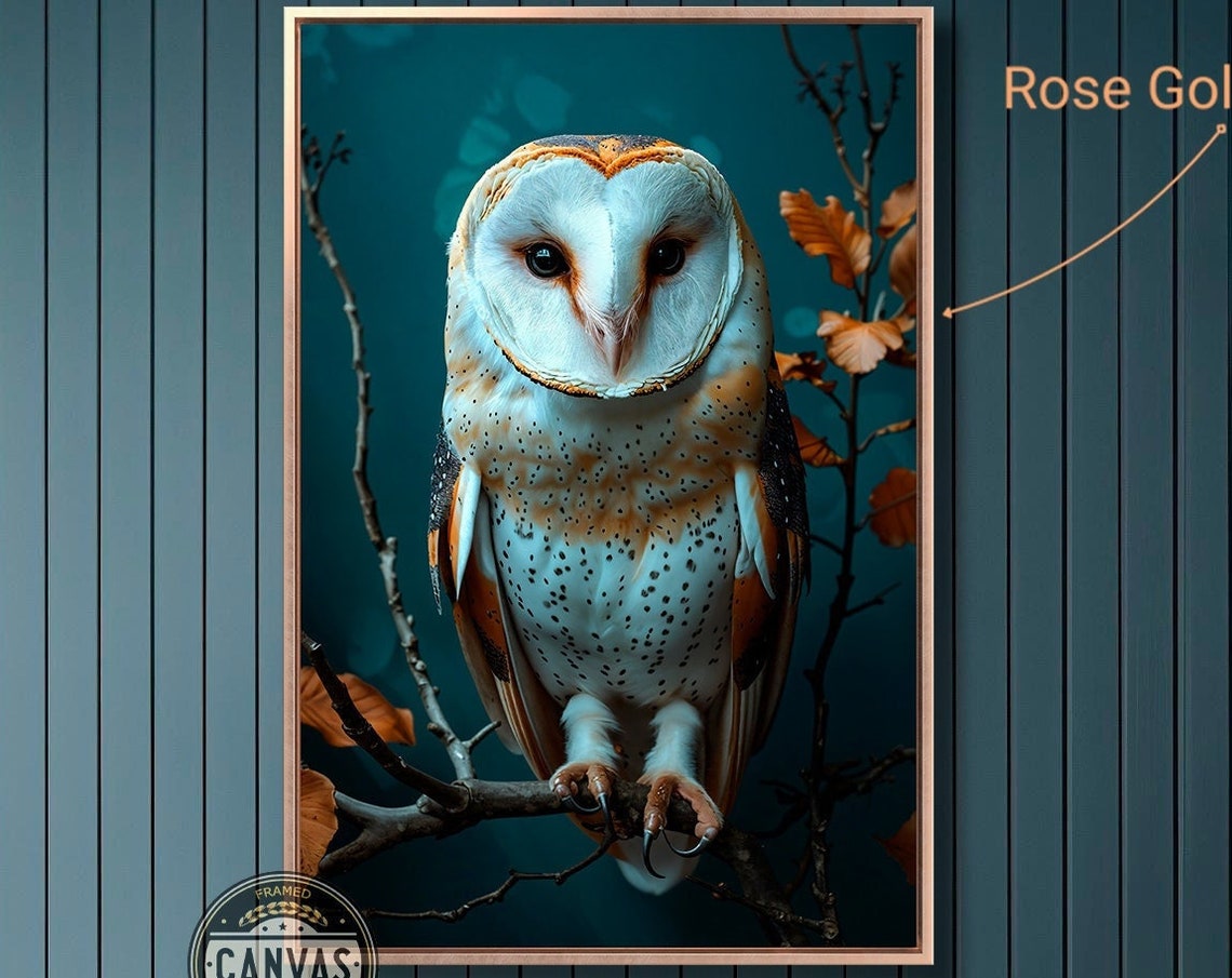 Barn Owl Perched On Branch Nocturnal Bird Wildlife Photography Print
