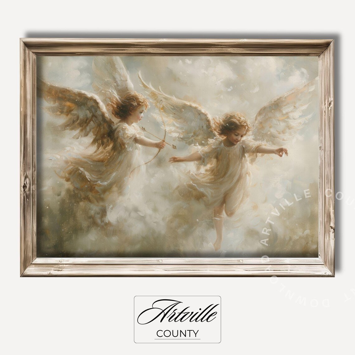 Muted Vintage Cupids Art Print, Rustic Nursery Decor