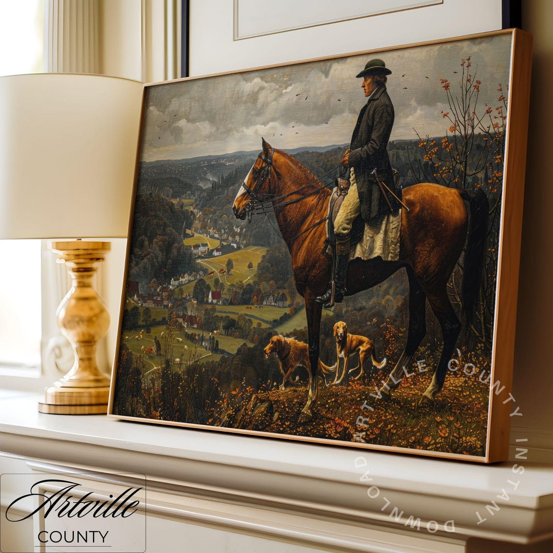 Equestrian Rider Valley Village Vintage Autumn Hunting Poster - Image 2
