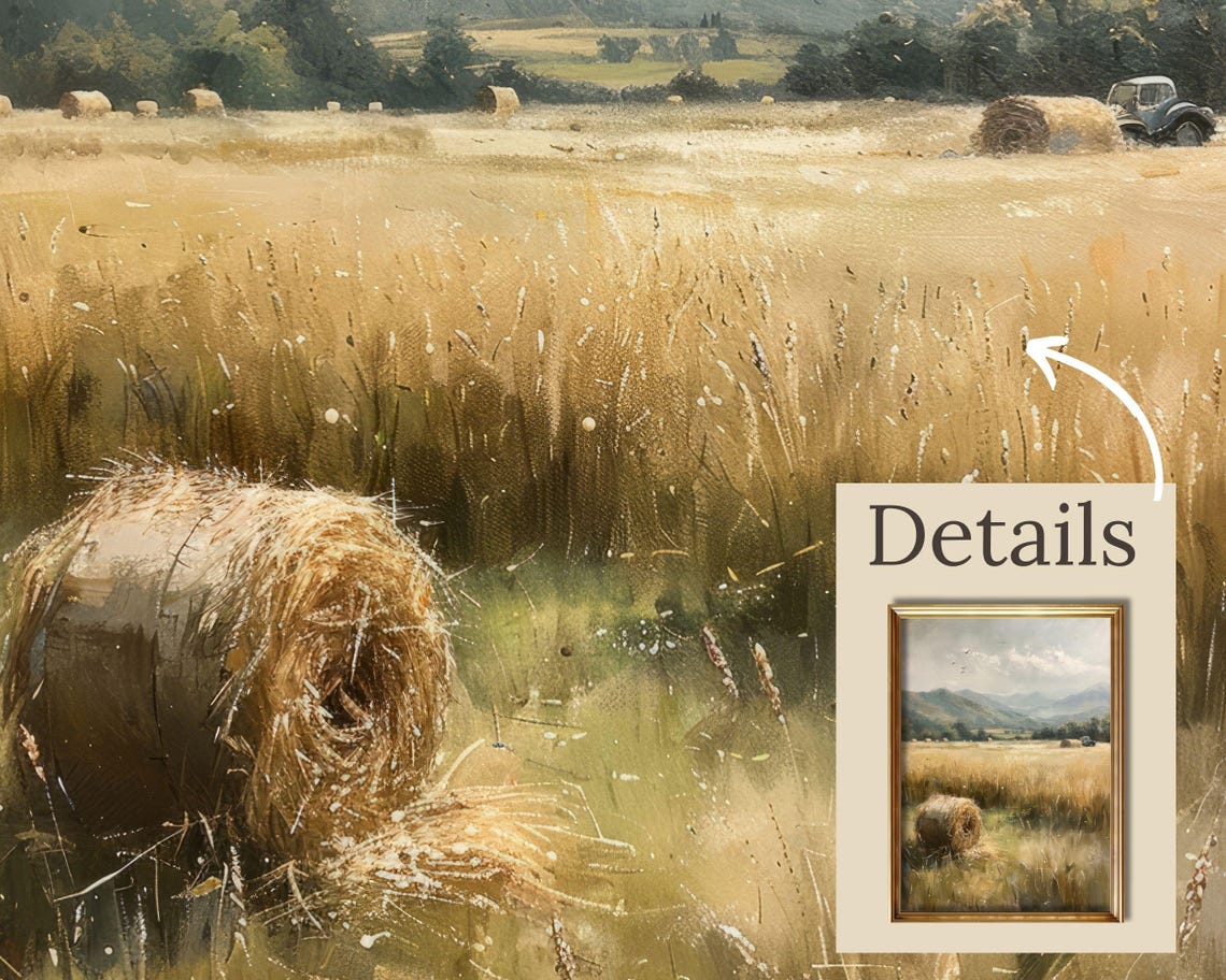 Hay Field Oil Painting Farmhouse Wall Art Vintage Tractor Print Art Countryside Landscape Painting Instant - Image 3