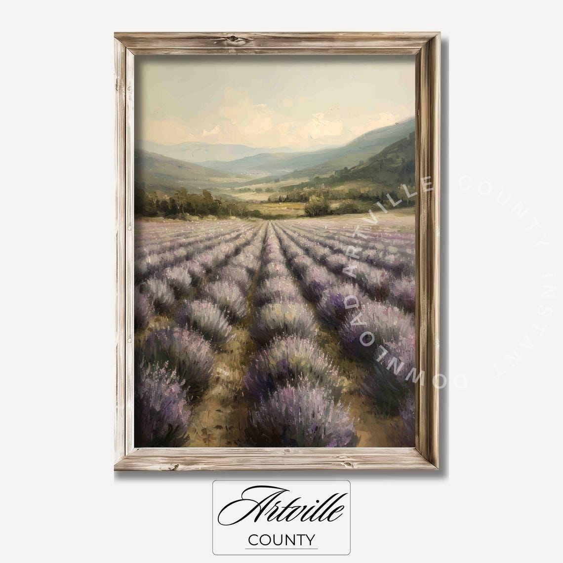 Lavender Field Oil Painting Farmhouse Wall Art Vintage Landscape Painting Countryside Cottagecore Art Print