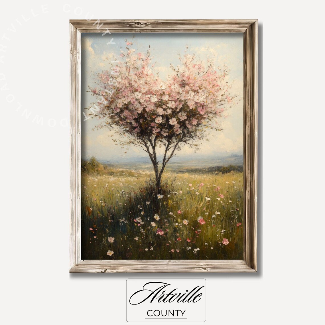 Heart Shape Tree Spring Landscape Romantic Art Print