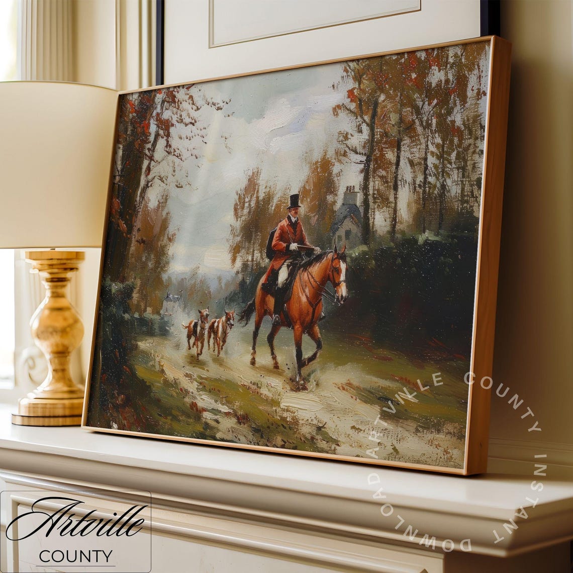 Vintage Equestrian Fox Hunt Rider on Horseback with Hounds Poster - Image 3