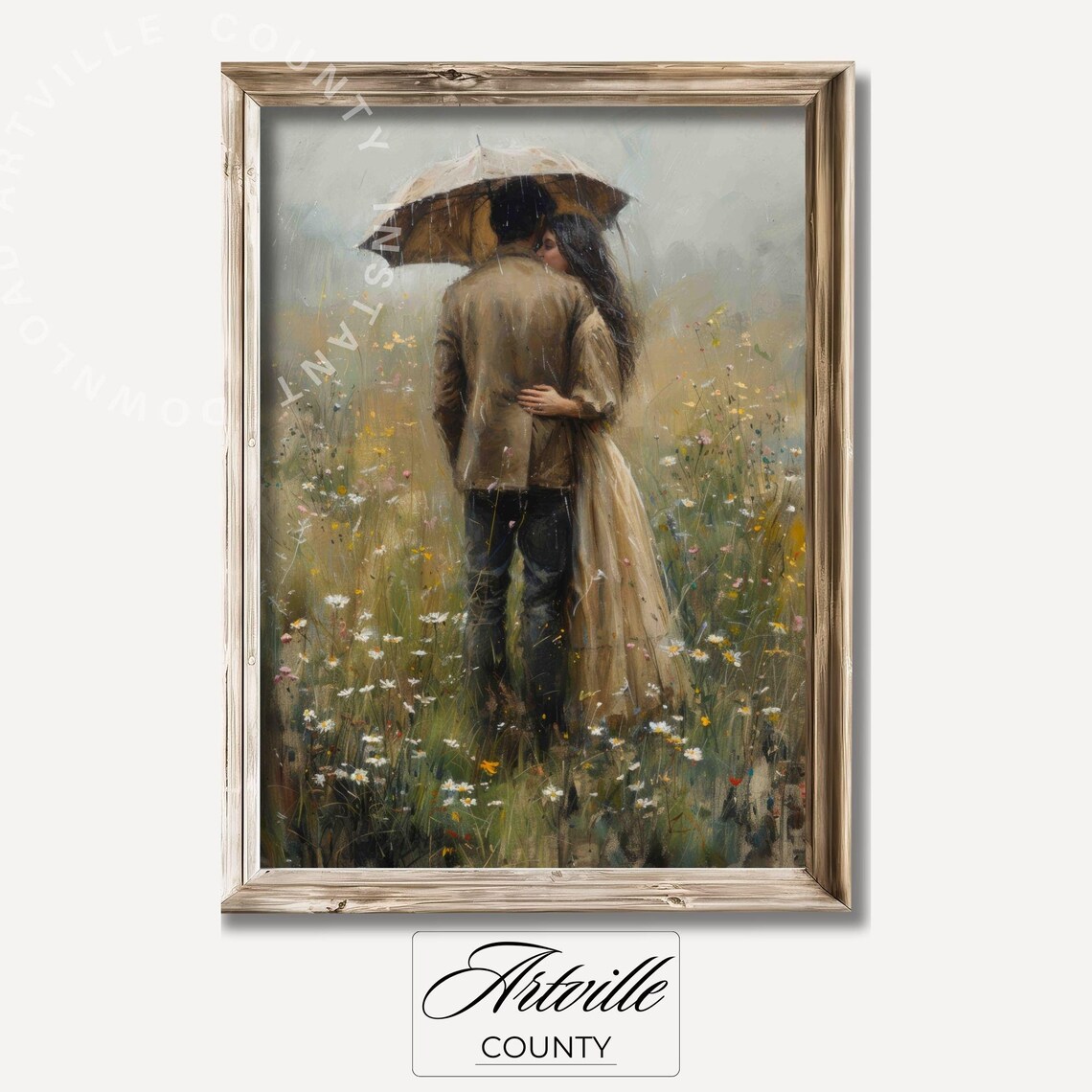 Lovers In Meadow Vintage Wildflower Art Print
