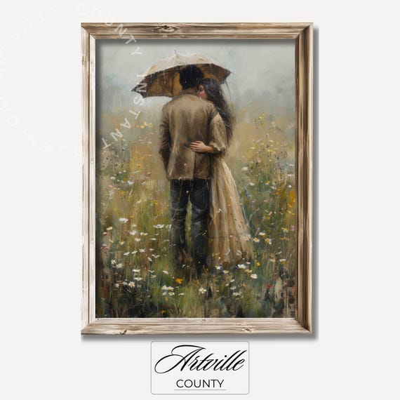 Lovers In Meadow Vintage Wildflower Art Print