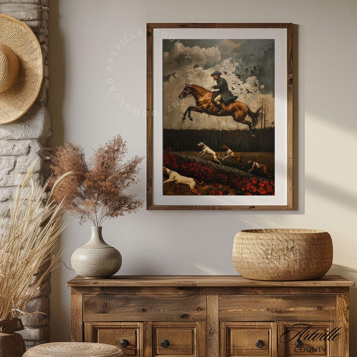 Vintage Hunting Art Antique Horse Rider Print Equestrian Wall Art Hunting Dogs Art Vintage Landscape Painting - Image 4