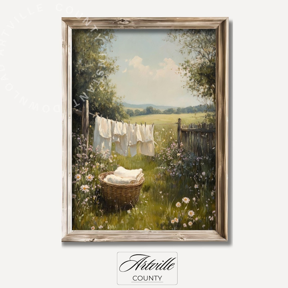 Laundry Day Country Landscape Wall Art Print