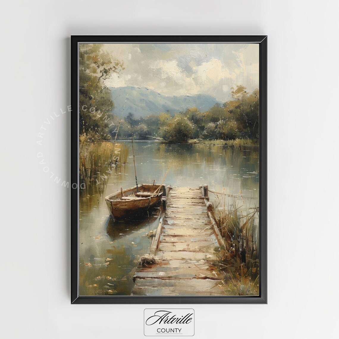 Fishing Boat Oil-Painting Vintage Farmhouse Landscape - Image 3