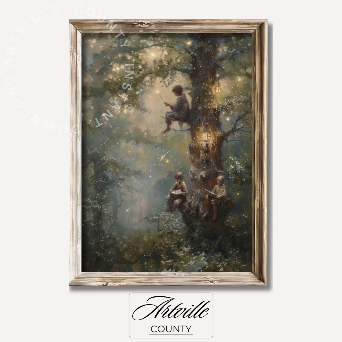 Whimsical Tree Oil Painting, Vintage Fairy Tale Art Print