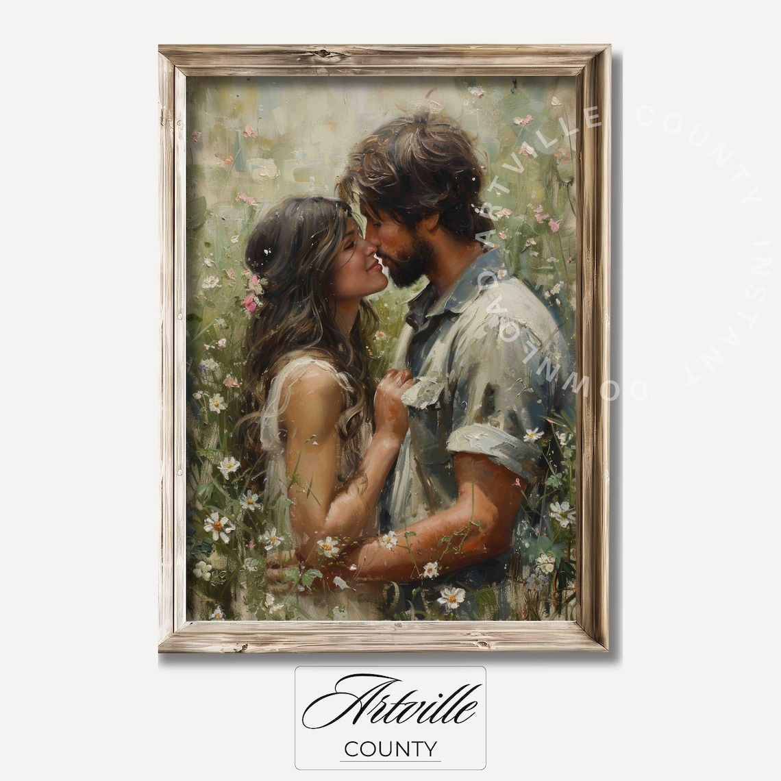Romantic Couple Kiss in Wildflower Meadow Vintage Love Poster