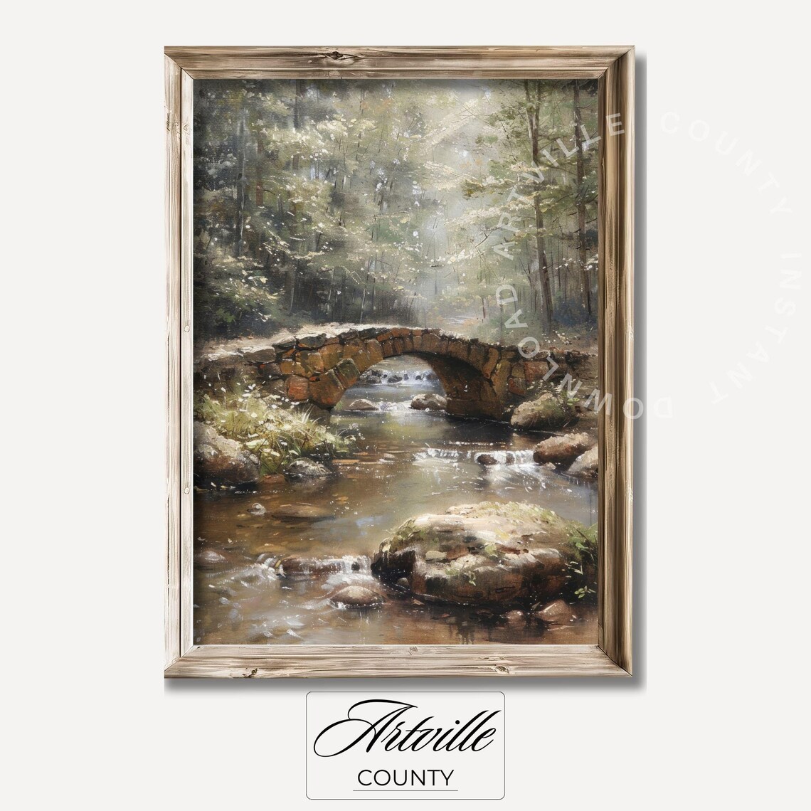 Forest Bridge Vintage Landscape Art Print