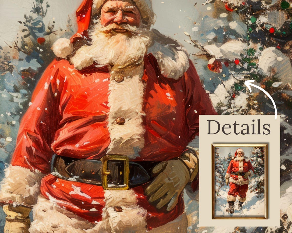 Classic Santa Walking Snowy Pine Forest Vintage Christmas Scene Poster - Image 5