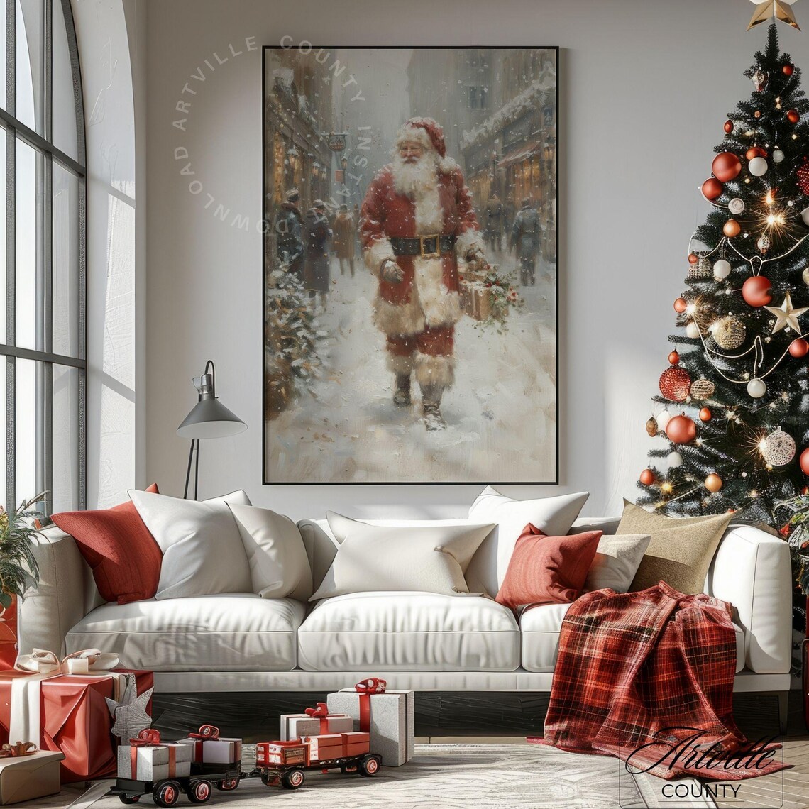 Vintage Santa Christmas Tree Wall Art Set - Image 3