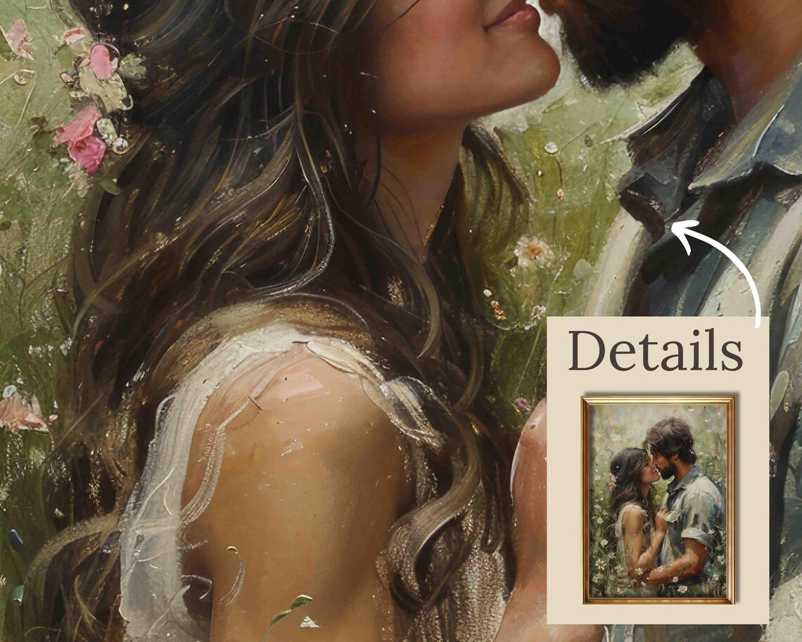 Romantic Couple Kiss in Wildflower Meadow Vintage Love Poster - Image 3