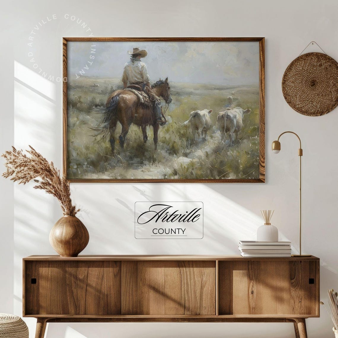 Cowboy Herding Cattle On Horseback Vintage Western Wall Poster - Image 4