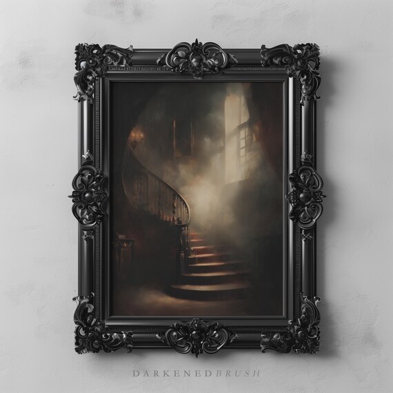 The Grand Staircase Gothic Hallway Art Haunted Mansion Dark Academia Decor Vintage Moody Victorian Wall