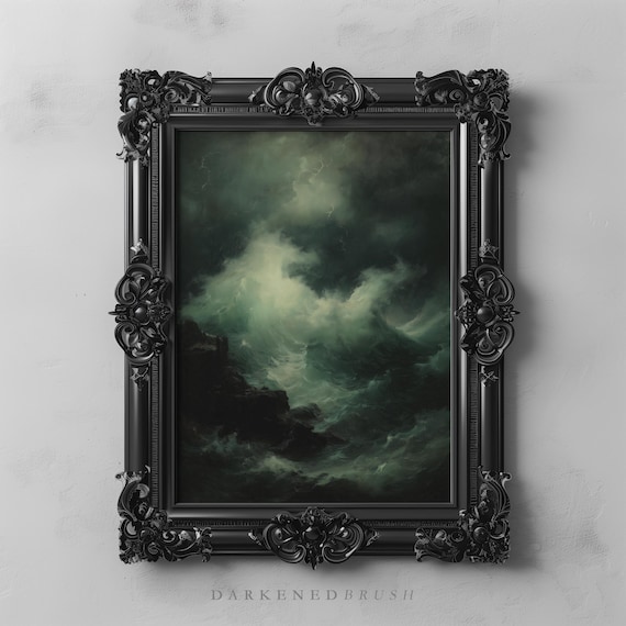 Crashing Ocean Waves Gothic Coastal Nautical Moody Wall Art Stormy Seascape Dark Romantic Decor Oceancore 117