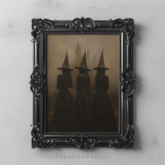 Gothic Witches Art Occult Poster Witchy Wall Dark Academia Print Oil Painting Pagan Dcor