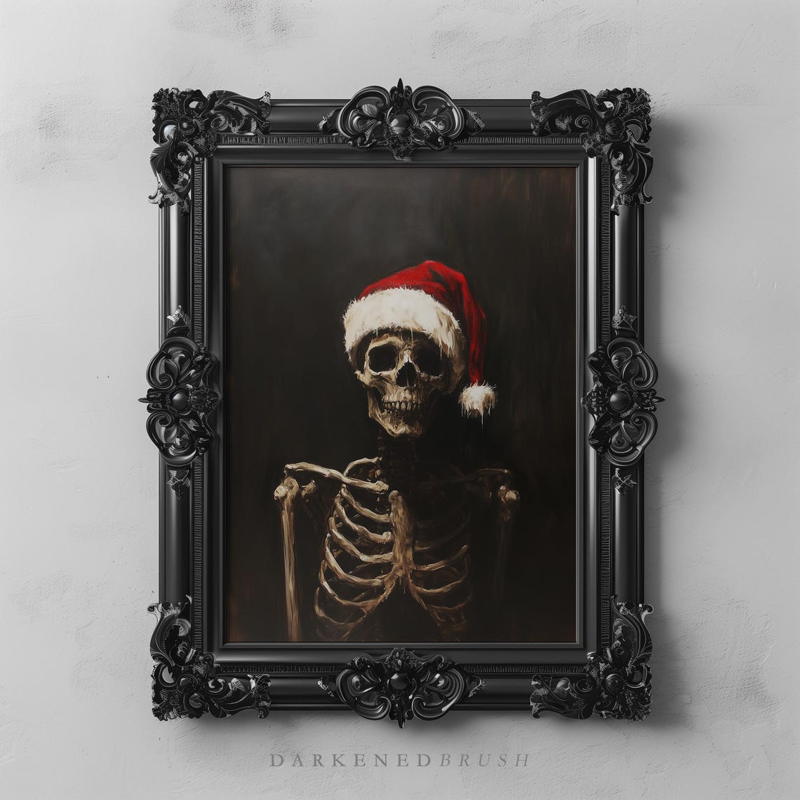 Skeleton in Santa Hat Dark Gothic Macabre Christmas Wall Art