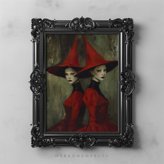 Red Wicca Witches Wall Art Vintage Witch Occult Poster Pagan Decor Dark Gothic Oil Painting Academia Print Coven