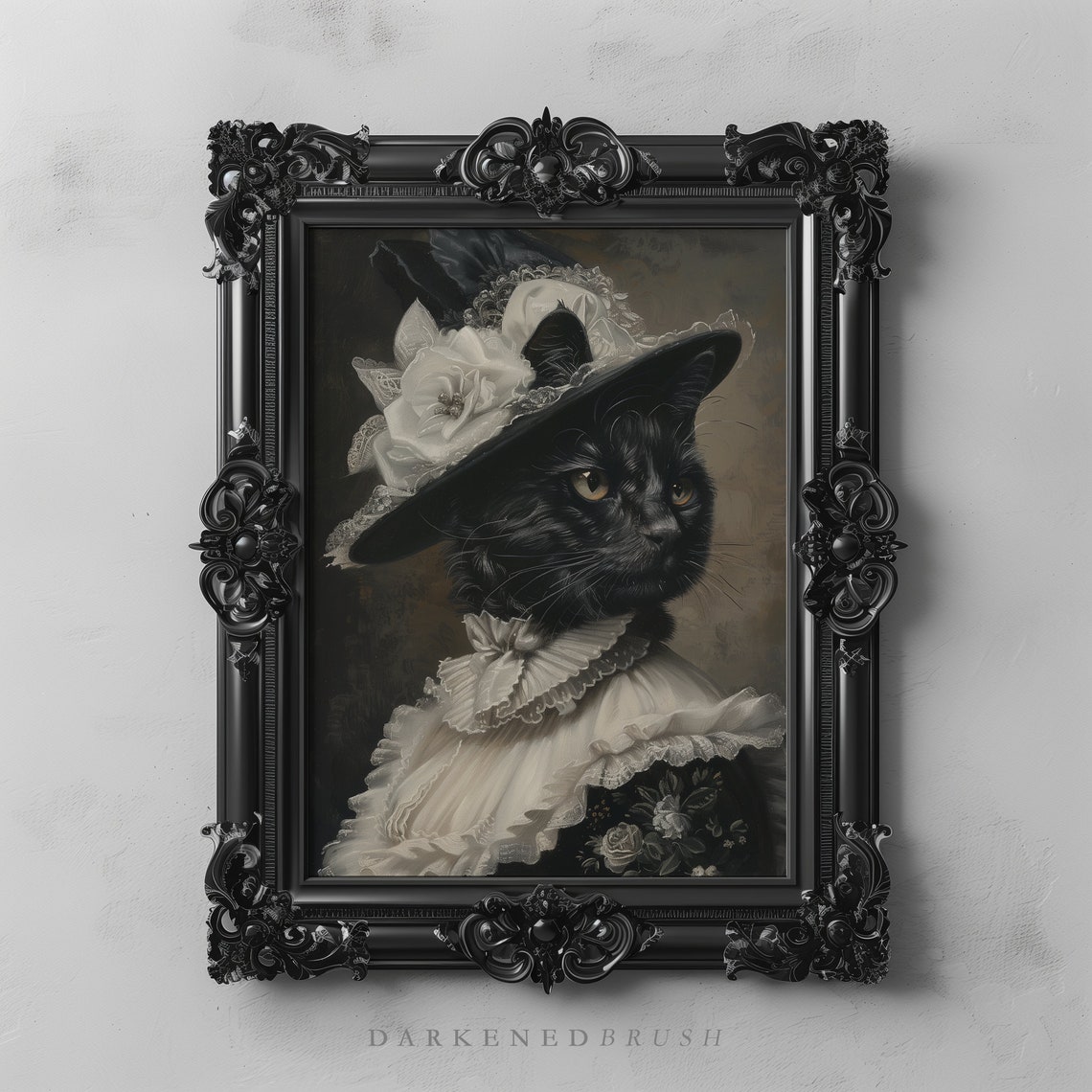 Victorian Lady Black Cat Art Dark Academia Wall Poster Oil Painting Gothic Instant Lover Gift