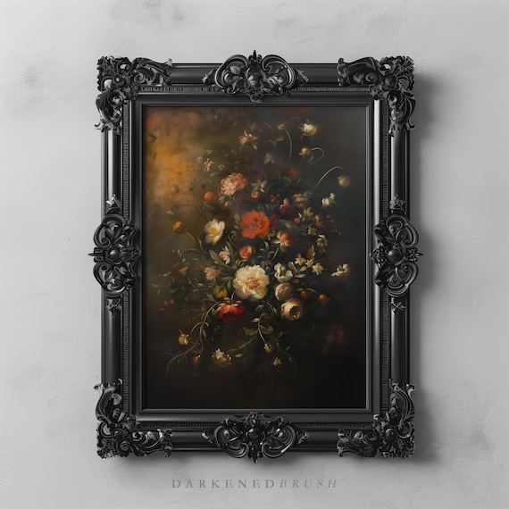 Gothic Vintage Flowers Dark Academia Art Print