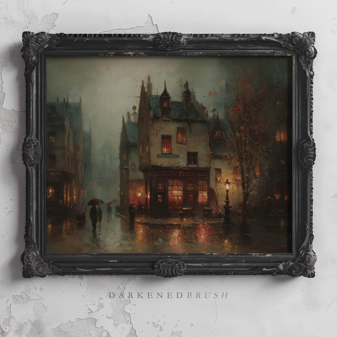 Victorian Town Street In Rain, Gothic Cityscape Poster