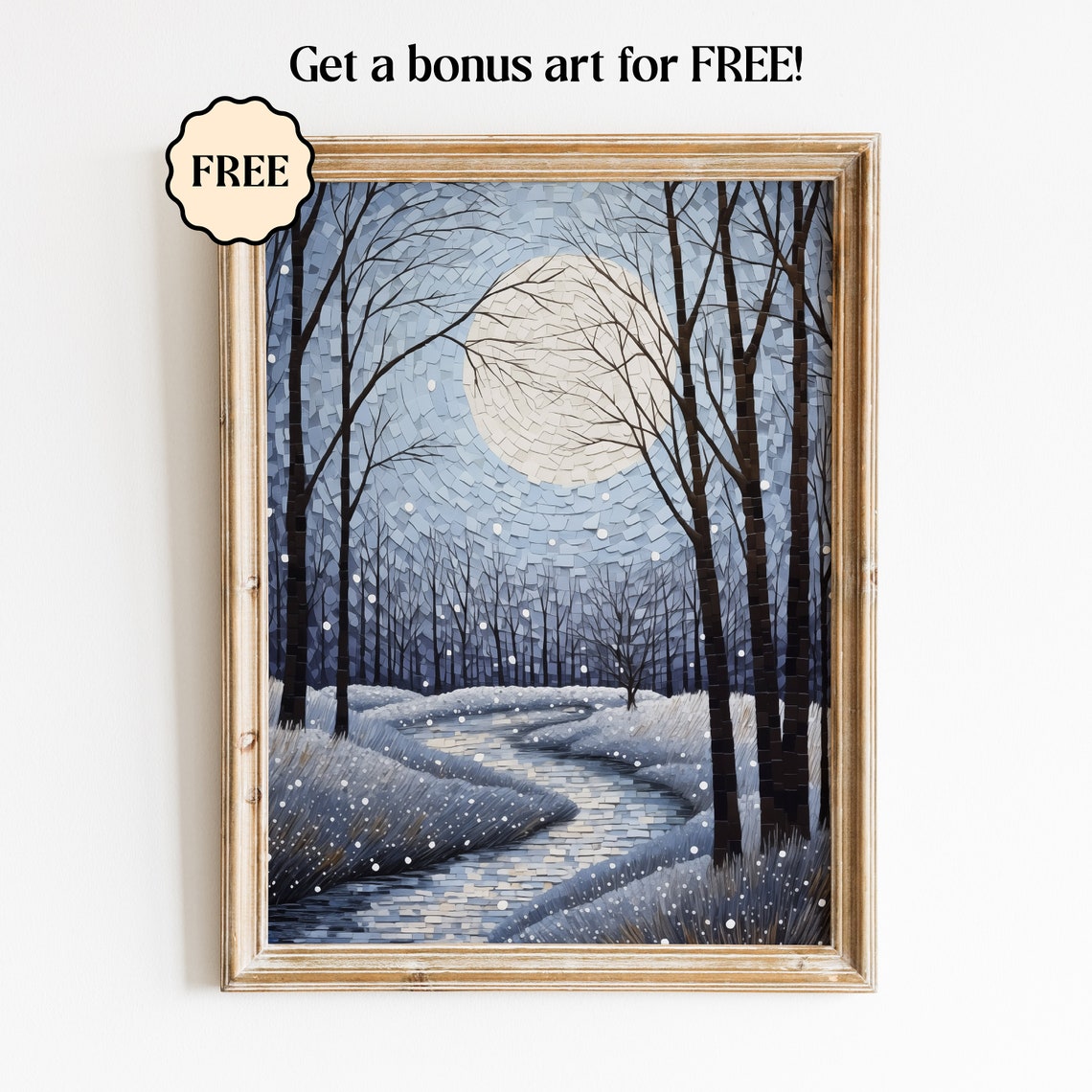 Winter Sun Mosaic Poster Frozen River Snowy Forest Landscape Art - Image 2