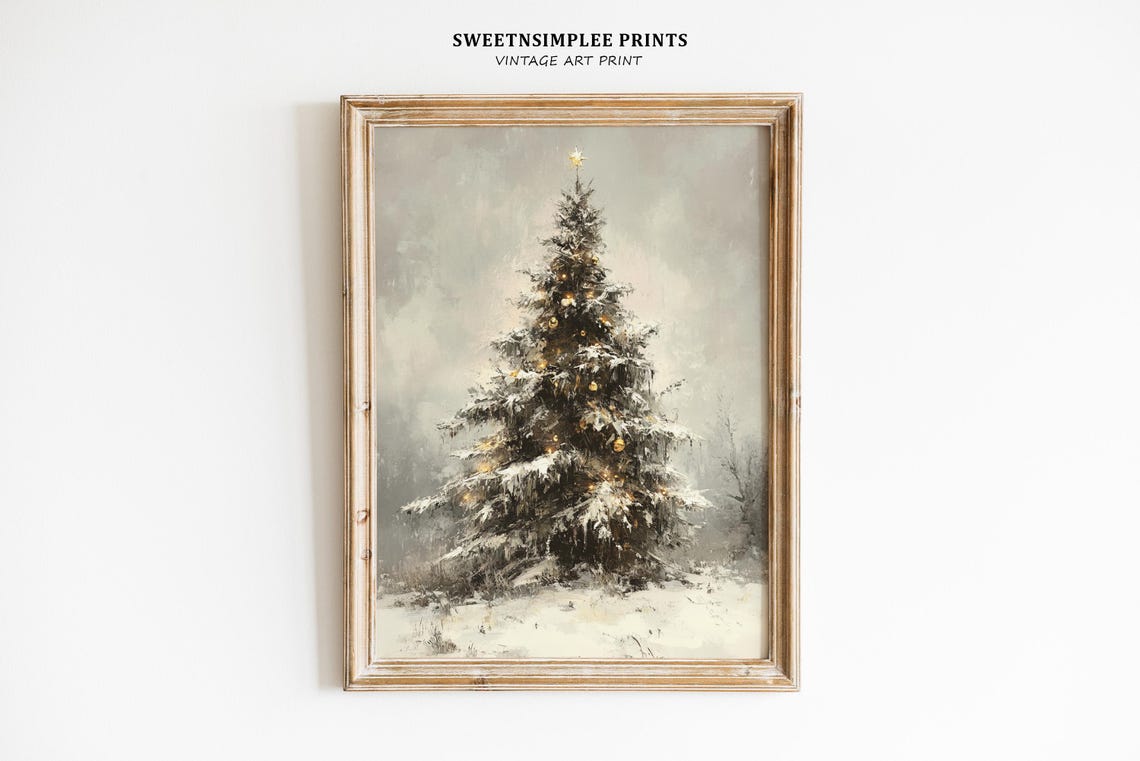 Lone Decorated Christmas Tree in Snowy Landscape Winter Poster