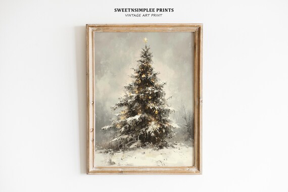 Lone Decorated Christmas Tree in Snowy Landscape Winter Poster