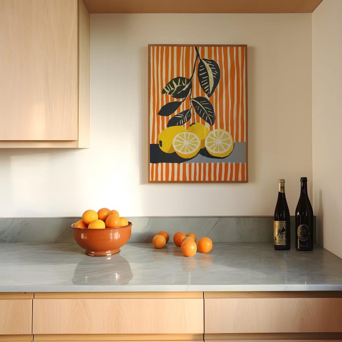 Lemons Art Print Modern Lemon And Stripes Wall Aart Cute Yellow Kitchen Dcor Fresh Fruit 581 - Image 3