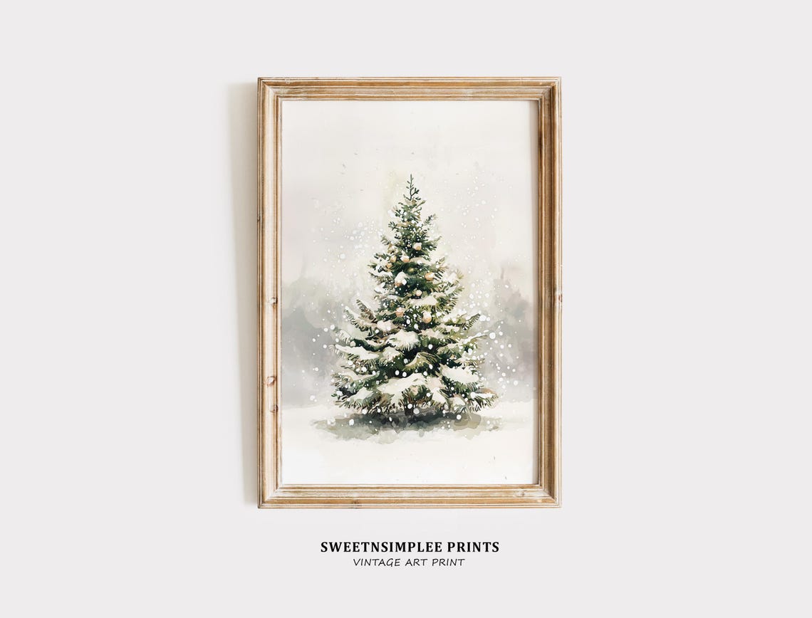 Snowy Watercolor Pine Tree Neutral Minimalist Christmas Poster - Image 2
