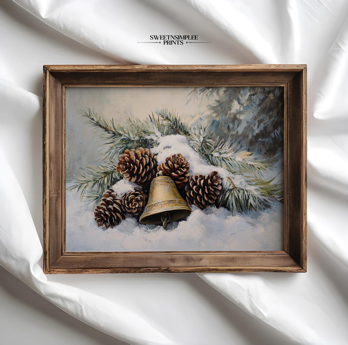 Vintage Pinecone and Brass Bell Winter Still Life Christmas Poster - Image 2