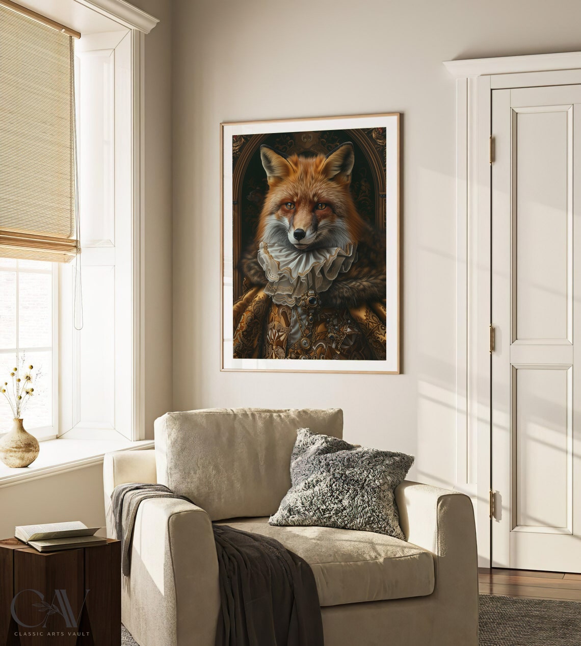 Red Fox Royal Renaissance Portrait Gold Brocade Ruff Wall Art - Image 2
