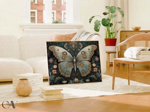 William Morris Inspired Butterfly Art Print Poster Rustic Farmhouse Woodland Extra Large Wall Decor Nature Cabincore 1361