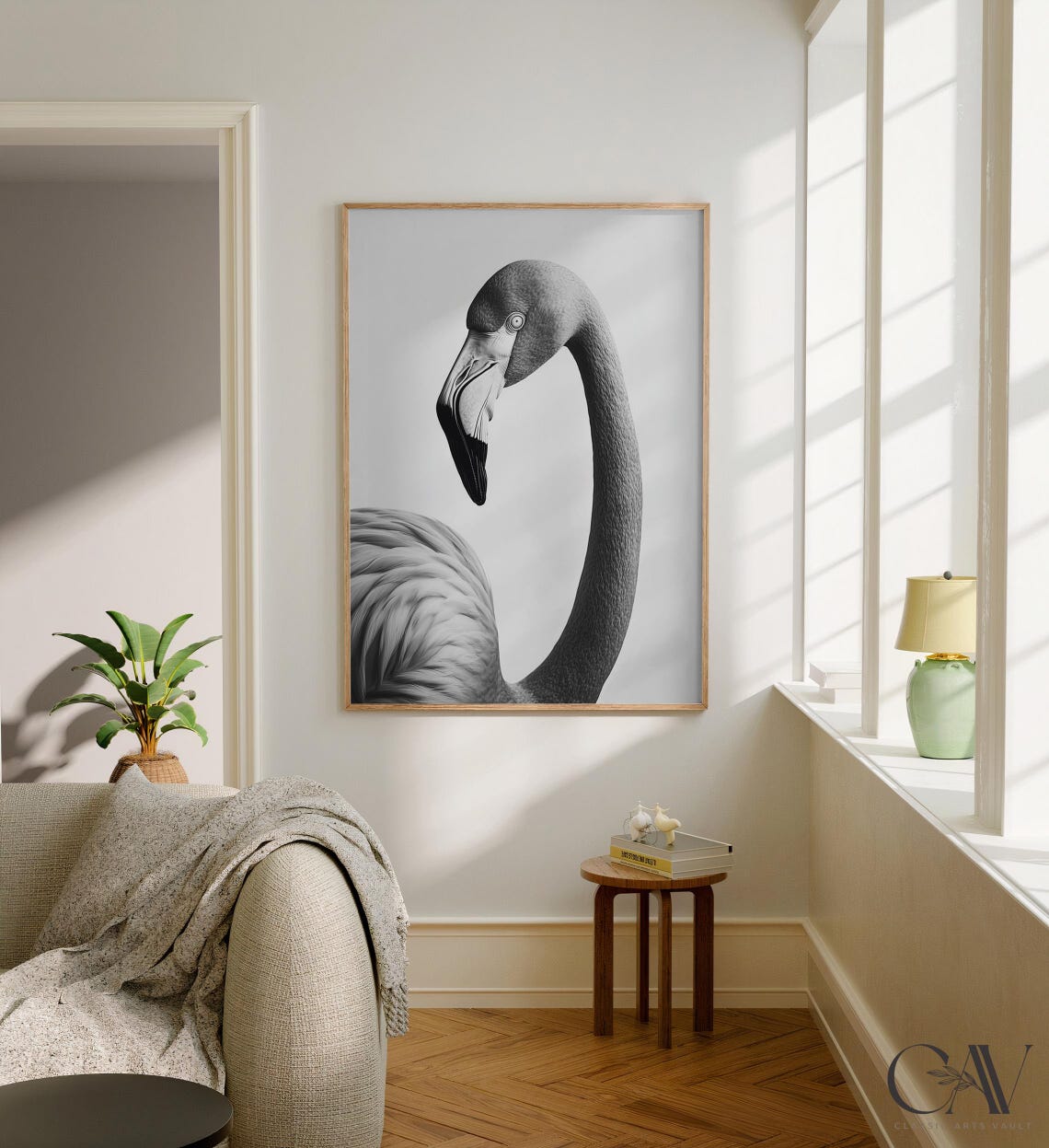 Black and White Flamingo Head and Neck Portrait Photography Poster - Image 2