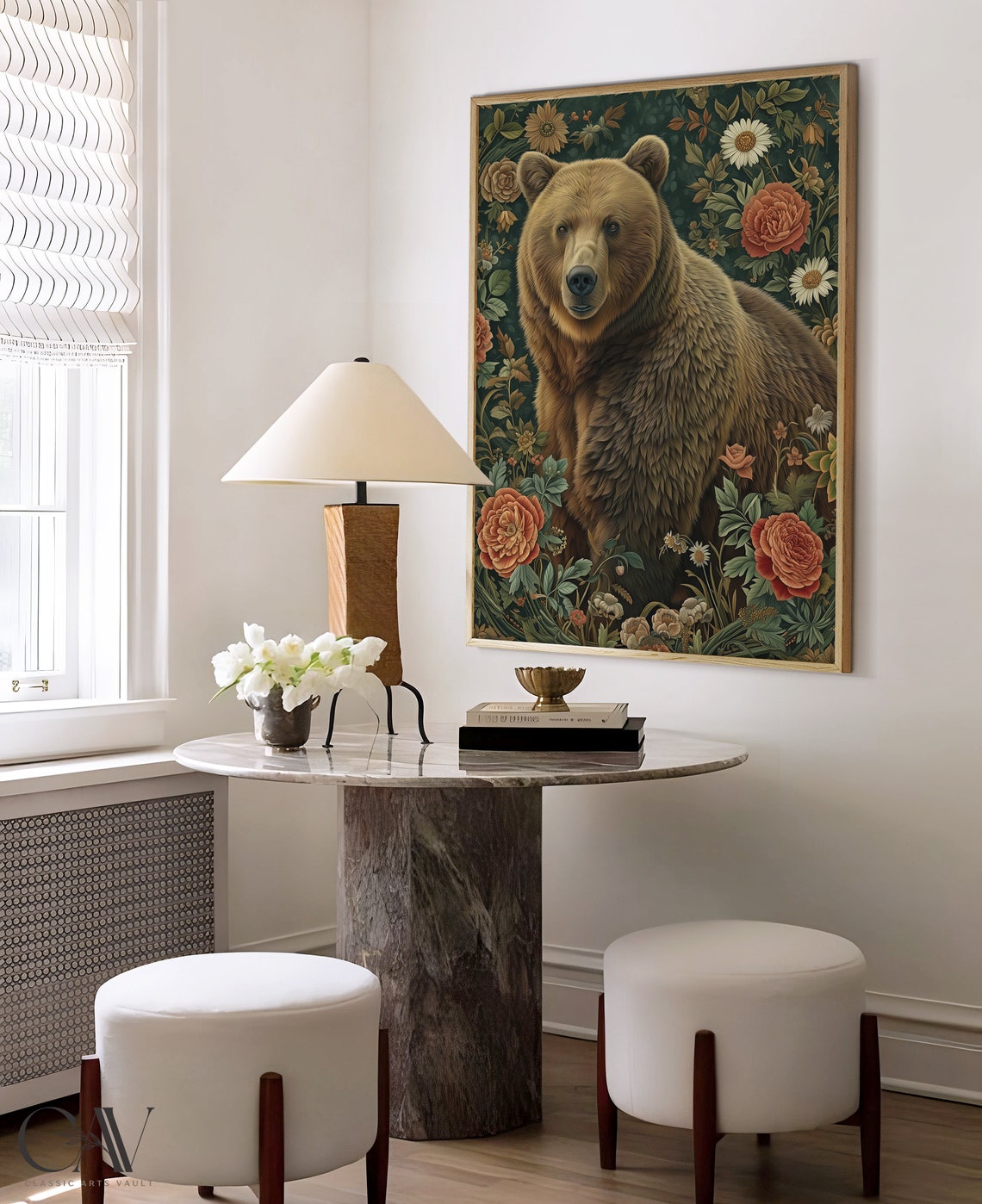 Brown Bear Dark Botanical Garden Roses Vintage Woodland Poster - Image 4