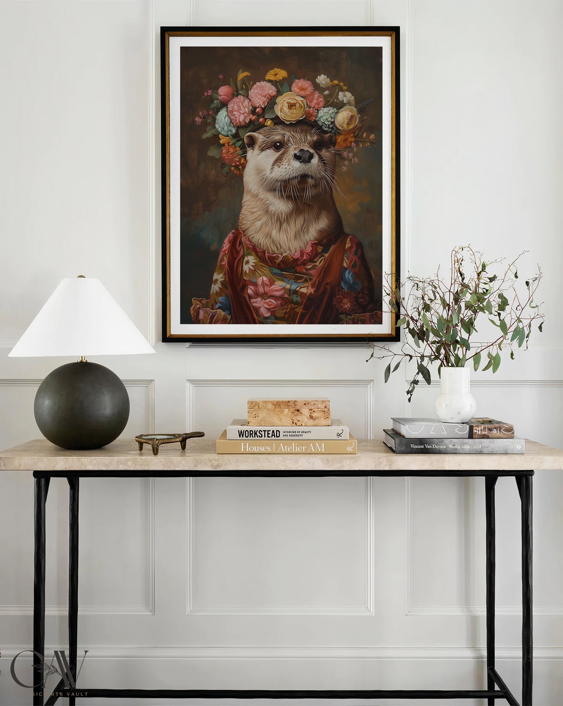 Cute Otter Flower Crown Portrait Colorful Floral Cape Wall Art - Image 4