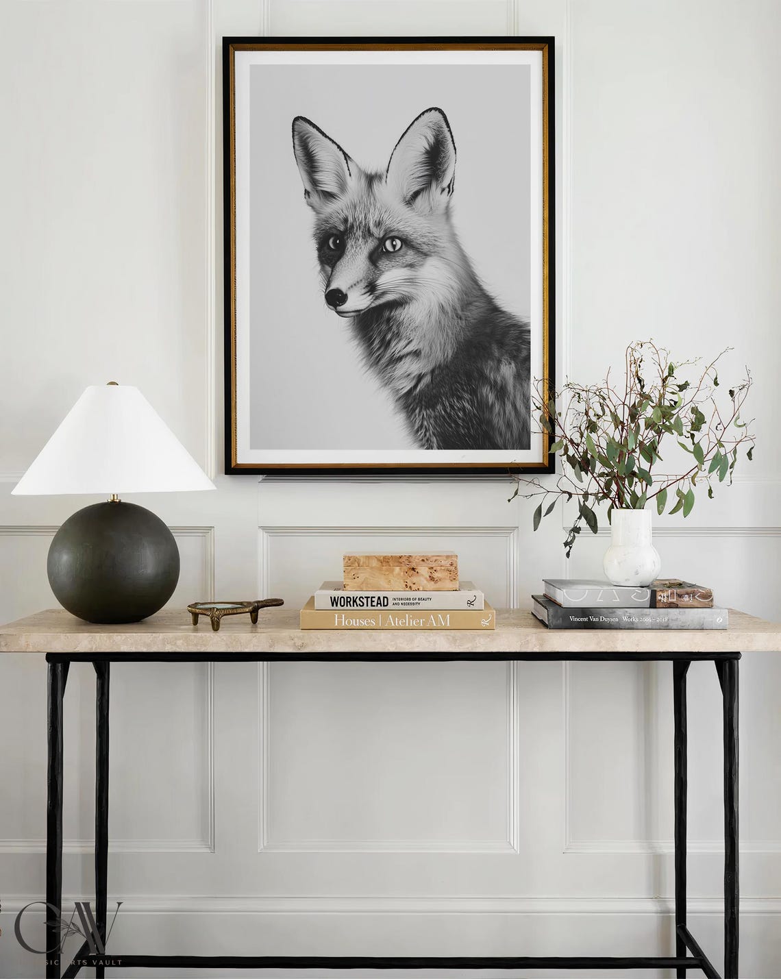 Black and White Fox Face Front View Portrait Photography Poster - Image 4