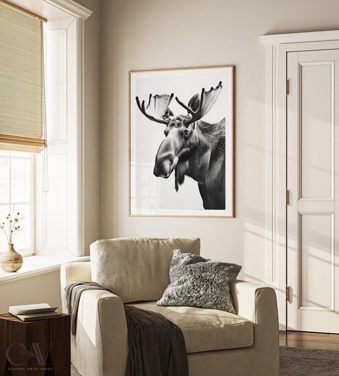 Black and White Moose With Large Antlers Portrait Photography Poster - Image 3