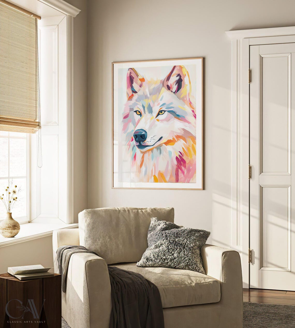 Pastel Rainbow Wolf Head Painting in Soft Colorful Strokes Poster