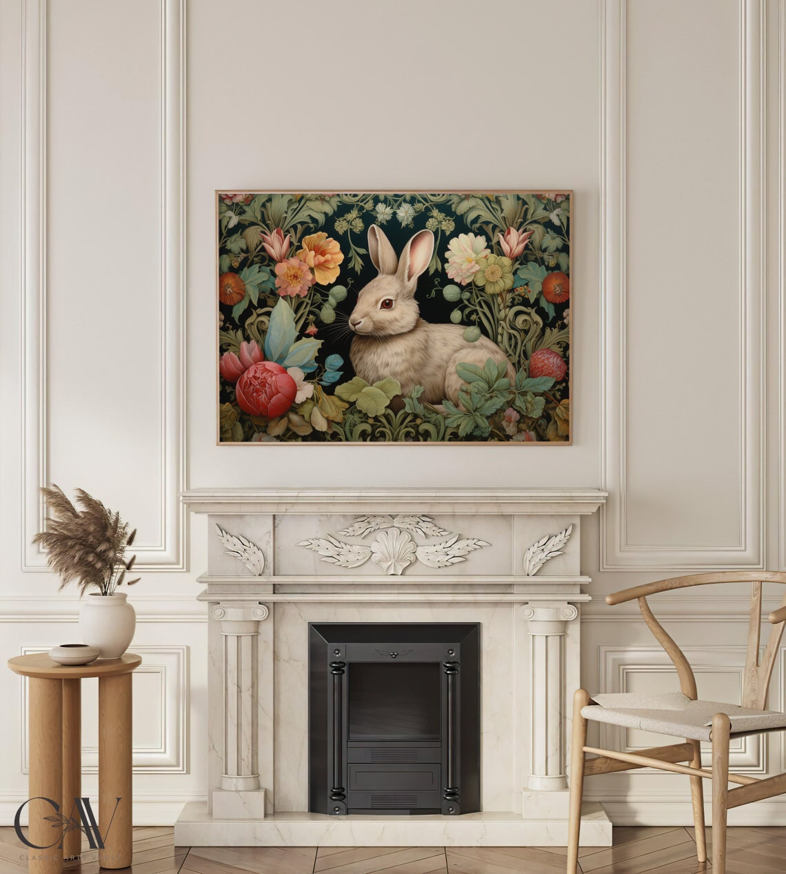 Rabbit in William Morris Style Floral Tapestry Landscape Poster - Image 3
