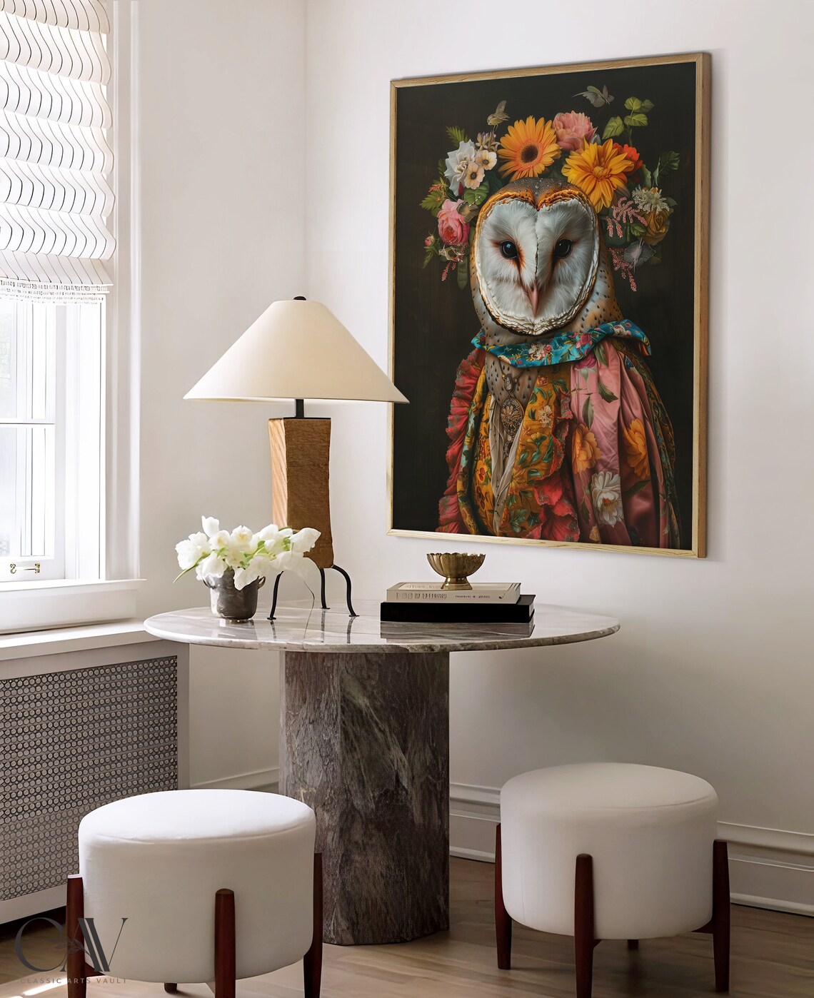 Regal Barn Owl Flower Crown Portrait Floral Baroque Animal Poster - Image 4