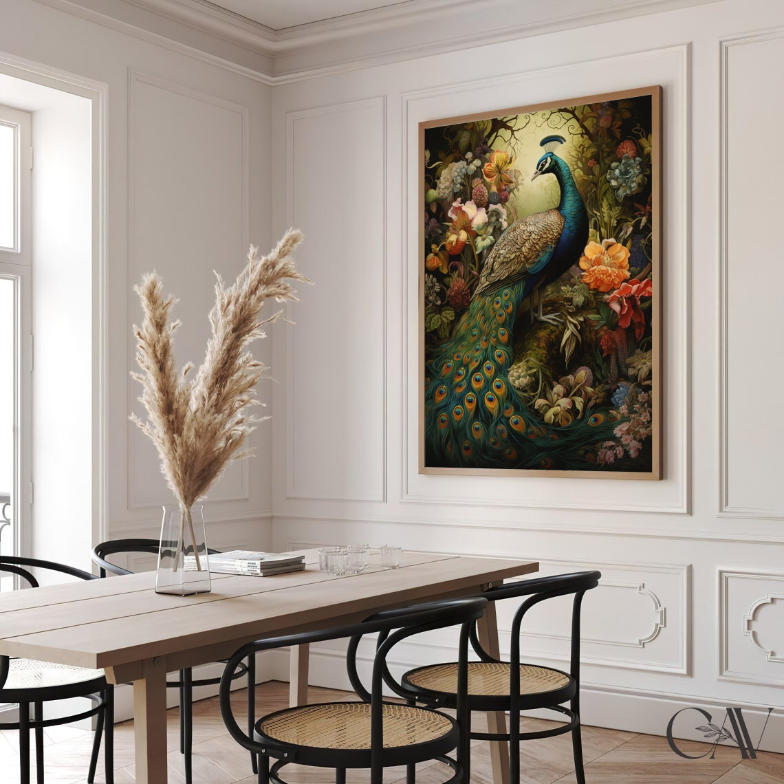 Peacock Autumn Floral Garden Vintage Moody Botanical Art Poster - Image 3